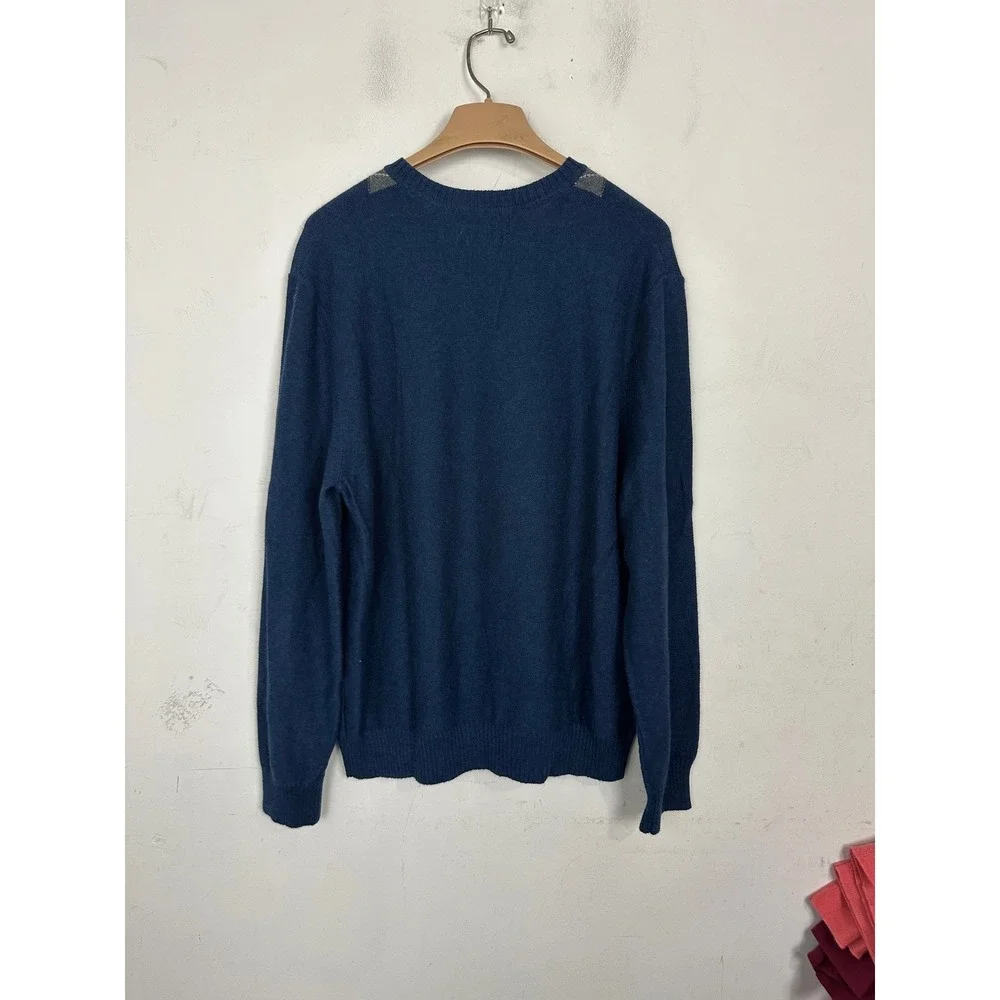 Banana Republic Mens XL Blue Argyle V-Neck Luxury Blend Cashmere Angora Sweater